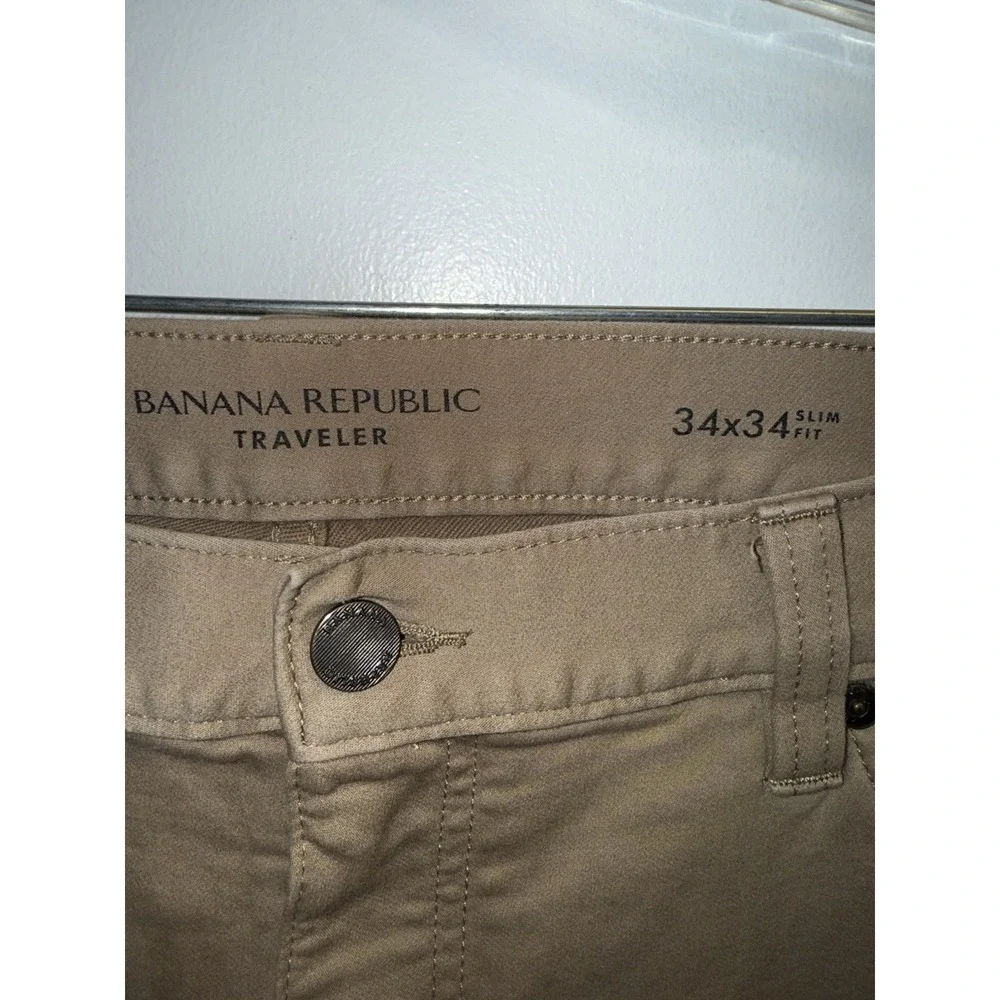 Banana Republic Chino Pants Mens Traveler Slim Fit 34X33 Tan Stretch 5 Pocket